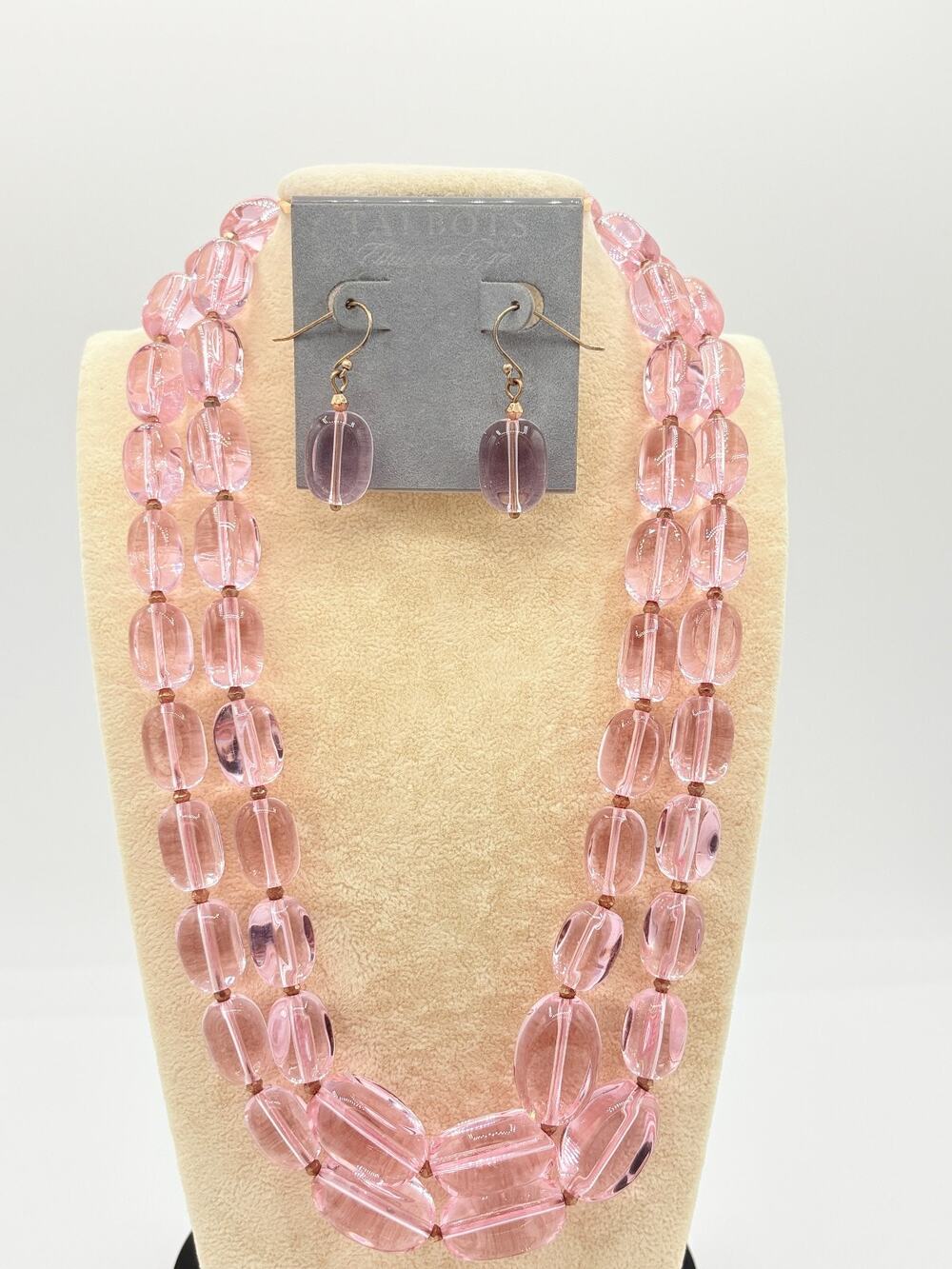 Talbots Pink Double Strand Chunky Bead Necklace Set w/ Matching Earrings
